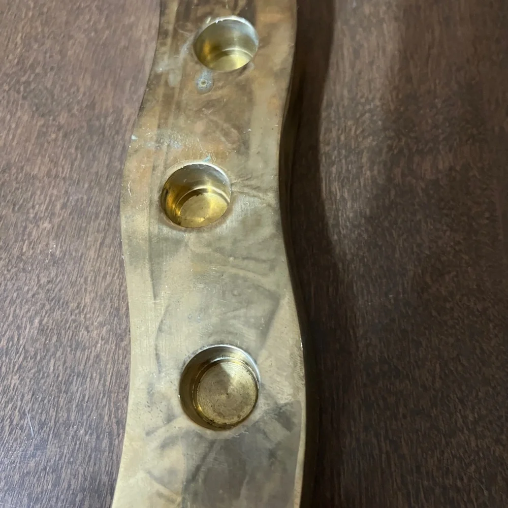 CRATE & BARREL Heavy Brass Colored Wavy Centerpiece Tapered Candle Holder 13